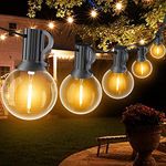 SUWIN Outdoor Festoon Lights Mains Powered, 30FT G40 LED String Lights Outdoor, Waterproof Patio Hanging Light with 15+1 Globe Bulbs, 2700K Garden String Lights for Decorations Backyard Party