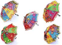 NE Collection Umbrella For Decoration in Weddings, Navratri, Traditional Festivals | Handmade Embroidery Ethnic Parasol | For Sun Protection, Garba in Navratri (Pack of 5)