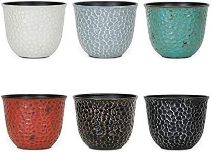 Worth Garden Plastic Planters, Indoor Set of 6 Flower Plant Pots Retro Appearance Decorative Pot with Drainage & Rubber Plugs, Multicolor 8'' Dia. x 6'' H.