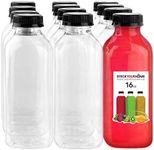 Empty Plastic Juice Bottles Bulk with Caps for Juicing & Smoothies, Reusable Clear , 16 Ounce Drink Containers for Mini Fridge, Juicer Shots, Small 16 oz (12 Pack)