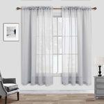 Light Gray Sheer Curtains Linen Textured Weave for Master Guest Bedroom 2 Panels Rod Pocket Modern Stylish Semi Sheer Drape Summer Curtain for Small Window Home Fashion 52 x 63 Inch Length Silver Grey