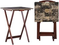 Linon Home Dcor Linon Home Decor Tray Table Set, Faux Marble, Brown, Rubberwood, MDF, 18.88" W x 15.75" D x 26.38" H