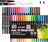 Thearman Dual Tip Brush Pens Set Of 24 Coloured | Fineliner Exclusively for Drawing and Calligraphy | Brush Pens for Painting and Colouring | Fine-Liner Felt Tip Pens (Pack of 12)