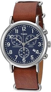 Timex Weekender Chrono Quartz Analog Watch with Leather Strap, Brown/Silver/Blue, 40 mm (Model: TW2R63200), Brown/Blue/Silver-Tone, 40 mm, Analog Watch