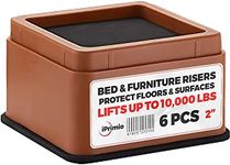 iPrimio Bed and Furniture Risers – Square Elevator up to 2” Per Riser and Lifts up to 10,000 LBs - Protect Floors and Surfaces – Durable ABS Plastic and Anti Slip Foam Grip – Stackable (6, Brown)