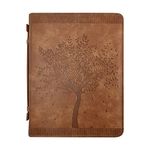 ‘Angel Treasures’ Bible Cover with Engraved Tree of Life Design| Genuine Faux PU Leather Book Protector Case with Handle, Zipper, Pockets & Pen Slots