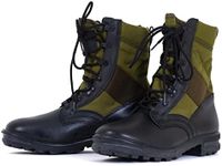 Original German Army Jungle Boots For Men - BALTES Black/Green Men’s Military Boots - Leather Combat Boots Men, Black, 8