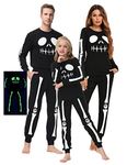 Veseacky Matching Family Halloween Pajama Sets Glow in the Dark Skeleton Long Sleeve with Pocket Pjs Loungewear 2Pcs S-XXL, Black-men, Medium