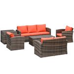 Outsunny 6 Piece Patio Furniture Set, Rattan Wicker Patio Sofa Set Sectional Outdoor Conversation Sofa Set Storage Table & Cushions, Orange