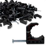 D.N. 100 Pieces Half Clamps J-Hook with Nail, J-Clamp for 1/2" Tubing Pipe Support J-Clips Tubing Fastener, Black Tube Talons (Contractors Bulk Pack of 100)