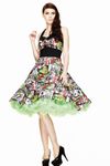 Sexy Dress Swinging Halter 50s Rockabilly Narrow Waist Hell Bunny B-Movie Colorful Print Movie Poster - S