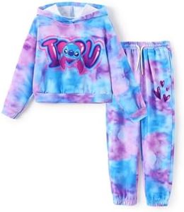 Disney Lilo & Stitch Toddler Girl Outfit 2PCS Long Sleeve Hoodies and Pants Girls Clothing Sets Pullover Tracksuit, Purple-1, 8-9 Years
