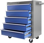 PULLAFUN Tool Chest on Wheels, 5-Drawer Rolling Tool Storage Cabinet,Drawers Rolling Tool Trolley Organizer Tool Case for Garage, Warehouse, Workshop, Repair Shop (Blue+Grey)