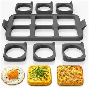 Silicone Egg Rings for Frying Eggs (16.5"x8.9") – 6-Ring Removable Silicone Egg Molds for Griddle, 12 Shapes (6 Round & 6 Square) – Non-Stick & Heat-Resistant, Ergonomic Handles for Easy Cooking
