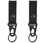 Azarxis Tactical Molle Key Ring Chain Gear Clip Key Keeper Keychain Nylon Belt Key Holder Carabiners Hanger Buckle Hook (Black - Pack of 2)