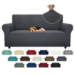 ZNSAYOTX Super Stretch Couch Cover (72"-92") Universal Sofa Covers with Elastic Bottom, Dog Cat Pets Friendly Washable Furniture Protector Fitted Sofa Slipcovers Stay in Place (Dark Grey, Sofa)
