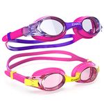 ZABERT 2 Pack Girls Swim Goggles, Swimming Goggles for Girl Kids Toddler Youth Junior Children Child Age 3 4 5 6 7 8 9 10 11 12 Years Anti Fog Pink Yellow Purple Clear