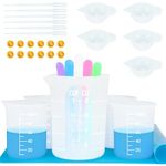 Creahaus Silicone Measuring Cups Tool Kit for Resin, Non-Stick 250 & 100ml Resin Mixing Cups, Reusable Resin Accessories with Silicone Mat, Stir Sticks, Pipettes, Color Cups, Molds, Jewelry Making