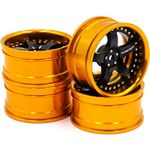 hobbysoul 4pcs RC 1/10 Aluminum Alloy Wheel Rims Hex 12mm Adjustable Offset Gold & Black Color Fit 1:10 RC On Road Drift Touring Car Tires