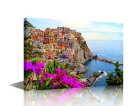 Wall Art XL Large Italy Town Rio Maggiore Cinque Terre Painting Framed Canvas Paintings Ready to Hang for Bathroom Living Room Bedroom Home Decorations 24x36inch (60x90cm)