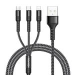 RAVIAD 3 in 1 Charger Cable [1.2M] USB Cable Nylon Braided with Micro USB Type C Lightning Cable Connector for iPhone, Android Samsung Galaxy, Huawei, Oneplus, LG- Black