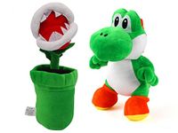 HUAWELL 2 Pcs Super Marry Soft Plush Toy, Stuffed Animal Doll Flower: 10 inch(26cm) & Yoshi Plush 8 inch (20 cm)