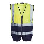 Blackrock Yellow & Navy Premium Hi Vis Vest With Pockets, ID Pouch & Key Loop, Mens Womens Reflective High Vis Vests With Secure Zip, Safety Vest Security Clothing, Fully EN Certified - Size 3XL