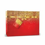 VESTTA -ELEGANCE REDEFINED Paper Gifts Bags, Glitter With Golden Bow, Gloss Finish, 14 (L) X 4.5 (B) X 10(H) Inches, Pack Of 10, Weddings, Diwali, Birthdays, Christmas With Gift Tags (Red)