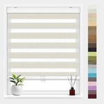 FOIRESOFT Standard Cordless Custom Jacquard Pattern Zebra Roller Shades and Blinds for Windows [Woodlook, White_Ivory, W24-84 x H20-99 inch] Dual Layer Sheer Light Filtering, 20 to 105 in Height