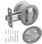 HEYLEAYAR Round Pocket Door Lock with Indicator,1 Pack Pocket Door Hardware Privacy Lock Latch(2-3/8" Backset),Invisible Pocket Lock for 1-3/8” to 2-1/8” Thickness Door for Bed/Bath,Brushed Nickel