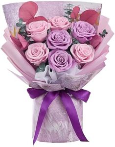 Mosstory Roses Bouquet Purple Gifts for Women Birthday Flowers for Women Forever Flowers Bouquet Gift for Her Wife Anniversary Graduation (Lavender Roses)