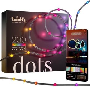 Twinkly Dots 33ft, Flexible RGB LED Strip, in- and Outdoor, Compatible with Alexa LED, and Google Home, IP44, 16 M+ Colors, App Mapping, Black Wire, 200 LED Lights