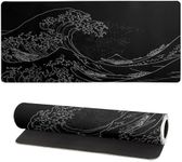 Gaming Mouse Pads with Large Size 31.8X11.5inch, Japanese Sea Wave, Mouse mat for Computer, Desk, Game, Office, Non-Slip Rubber Base, Waterpfoof, Easy to Clean,Black