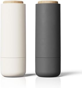 LIBKEN - Salt and Pepper Grinder Set - Adjustable Ceramic Grinder - Premium Spice Shaker - Condiments Dispenser - Easy to Refill - Wood and soft coated plastic - 6.2 x 2.2 inch (White and Grey)