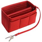 Purse Handbag Organizer Insert, MISIXILE Felt Bag Organizer with Handles and Keychain for Neverfull,Speedy,Longchamp&Tote Bags-red,Medium