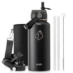 BUZIO 32oz Stainless Steel Water Bottle (Cold for 48 Hrs, Hot for 24 Hrs), Vacuum Insulated Water Bottle with Straw Lid and Flex Cap (Double Wall, Wide Mouth, BPA Free, Leak Proof)