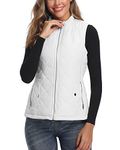 White Women's Activewear Vest, Stand Collar Lightweight Zip Quilted Vest for Women L