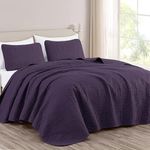 Chezmoi Collection Austin 3-Piece Oversized Bedspread Coverlet Set (Queen, Purple), Microfiber