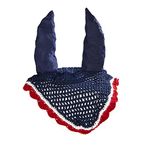 Intrepid International All Crochet Fly Veil with Ears, Navy/White/Burgundy, Horse Size