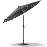 XEMQENER 3M Garden Parasol with Light and Floral Base, Outdoor Garden Umbrella with Tilt and Crank Handle, 24 Solar Power LED Lights Patio Umbrella for Table, Deck, Yard, Poolside, Balcony, Dark Grey