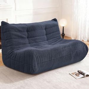 Cansunna Bean Bag Loveseat Chair Big Sofa Beanbag Chair for Adults Fireside Chair Bean Bag Lounger with Memory Foam Filled for Home,Apartment or Gaming Venue（Blue Teddy）