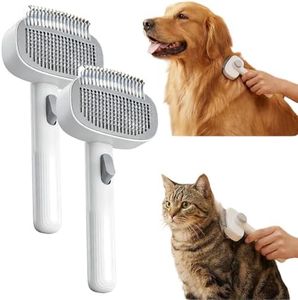 2-in-1 Pet Self-Detangling & Grooming Comb, Cats & Dog Dematting Brush & Undercoat Rake, Gentle Undercoat Rake & Brush for Long or Short Hair, Removes Mats Tangles and Loose Fur (2, Gray)