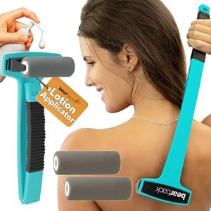bearback Lotion Applicator for Back & Body – Premium Long Folding Handle with 2 Rollers – Apply Self-Tanner, Lotion, Medication – American Small Business (Teal)