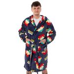 South Park Mens Hooded Bathrobe | Adults Cartman All Over Print Graphic Dressing Gown in Navy Blue | Cosy Classic Cartoon Fleece Loungewear Bathrobe | Funny Nightwear Apparel Gift for Him