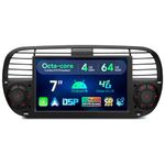 XTRONS Octa Android 13 Car Stereo 7 Inch 1 DIN DVD Player GPS Navigation Built-in 4G WIFI Car Play DSP RDS Radio Bluetooth Optional AHD CAM TPMS DVR DAB+ for Fiat 500 (2007-2015) Black