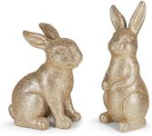 MicoSim Golden Powder Polyresin Bunny Easter Decor,Table Rabbit Easter Decorations,Spring Bunnies Decoration Statue Figurine for Home Farmhouse (Small-Pair)