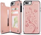 UEEBAI Case for iPhone 6 6S,Luxury PU Leather Case [Two Magnetic Clasp] [Card Slots] Stand Function Butterfly Flower Pattern Durable Shockproof Soft TPU Back Wallet Cover for iPhone 6/6S -Rose Gold#2