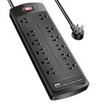 Surge Protector Power Bar, Nuetsa 12 Outlets Power Strip and 4 USB Ports(3U1C), 6Ft Flat Plug Extension Cord (1875W/15A) Dorm Essentials, 2700 Joules, ETL Listed,Black