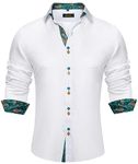 DiBanGu Men's Long Sleeve Dress Shirt Regular Fit Button Down Shirts with Collar Pin Inner Contrast Color Shirt, White, Medium