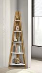 DeckUp Plank Tiva Engineered Wood Corner Ladder Book Shelf (Wotan Oak & White, Matte Finish)